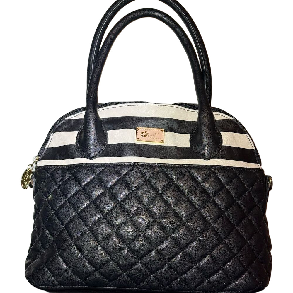Black Quilted Satchel by Betsey Johnson, Striped Detail